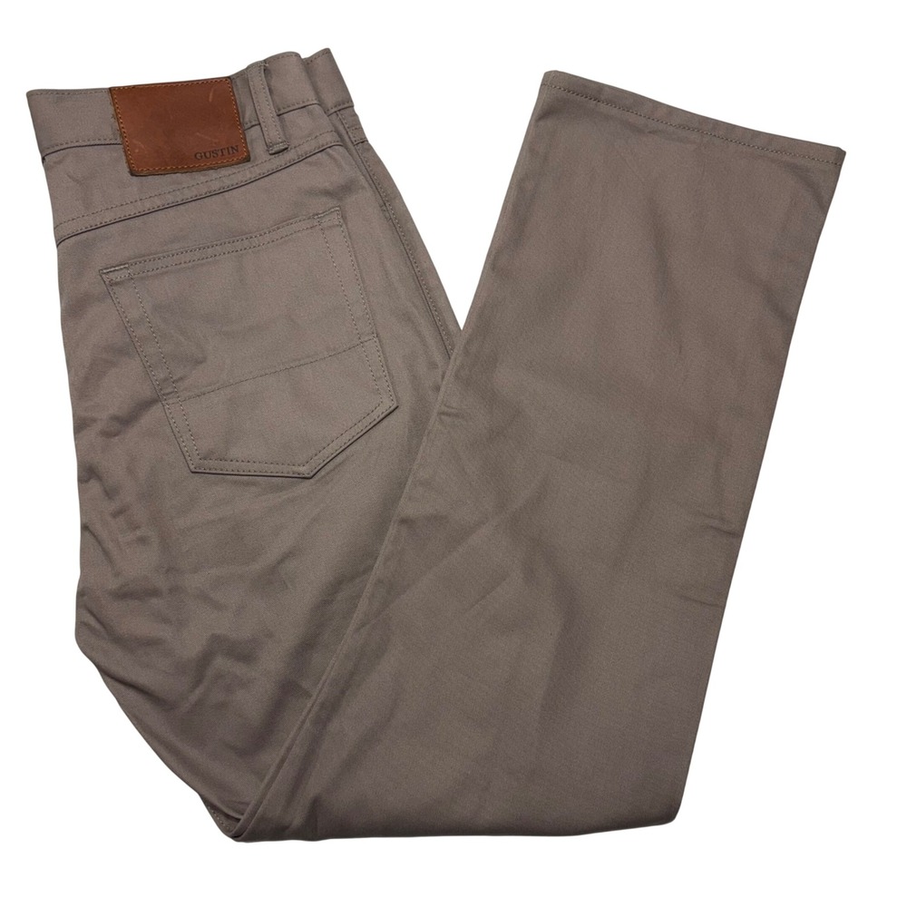 Gustin Straight Fit Pants Mens 33 Taupe Brown Twill Button Fly Made in USA #443